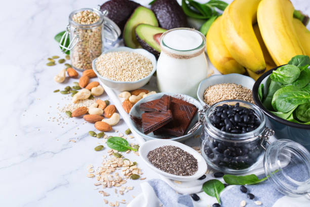 Food rich in magnesium, healthy eating and dieting stock photo