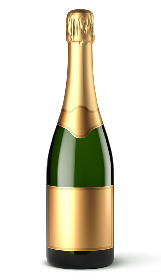 Vector realistic illustration of a champagne bottle on a white background.
