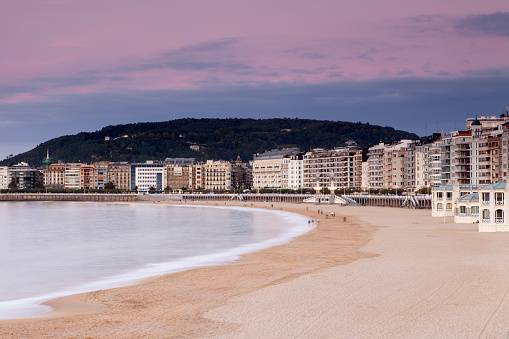 View of the city and La Concha beach in San Sebastian, Spain.