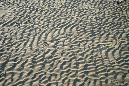 Close up of ripples in sand on the ocean shore