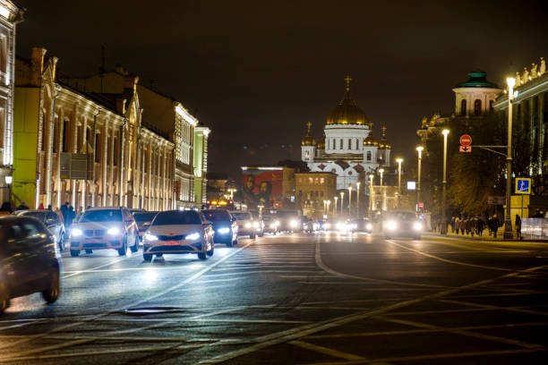 Moscow, Russia - January 17, 2021; Moscow. Red Square Night Russia Winter. People enter through the entrance gate of Red Square.