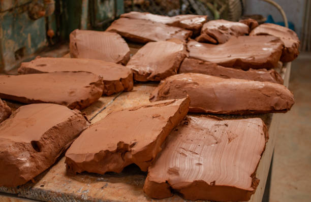 Close up photo of clay, in ceramic factory at Sao Miguel island, Azores travel destination. stock photo