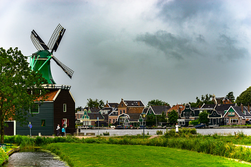 Traditional Dutch wooden houses at the village of Zaanse Schans, Zaandam / Zaandijk, Netherlands