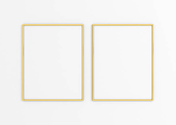 istock Double 10x10 Vertical gold Frame mockup on white wall. 1311688276