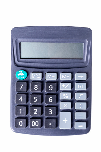 Calculator for mathematical calculations. Accessories for engineers and automation specialists. Isolated background.
