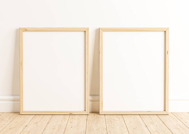 istock Double 8x10 Vertical beige Frame mockup on wooden floor and white wall. 1311691390