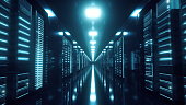 Server Racks In a Modern Data Center. Cloud Technology concept. 3d illustration