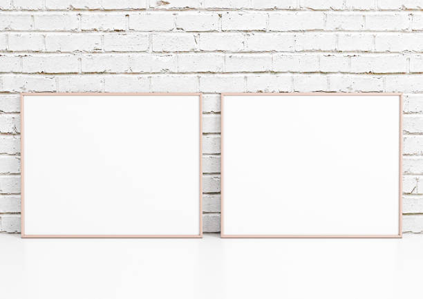 istock Double 8x10 Horizontal pink Frame mockup on white floor and white brick wall. 1311693451