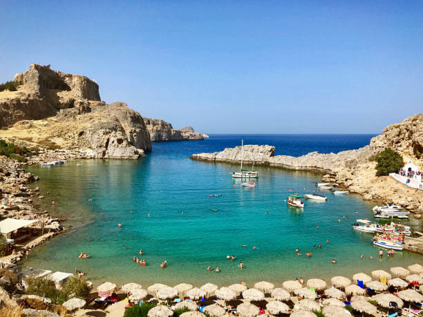 Beautiful day at St. Pauls Bay in Rhodes, Greece