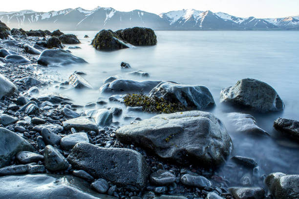 Time exposure of stones in the Westfjords coast, Iceland