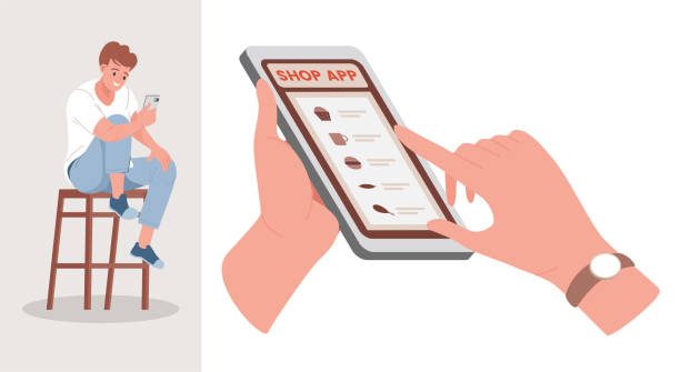 istock Shopping app vector flat illustration. Man choosing food in grocery shop application. 1311698191
