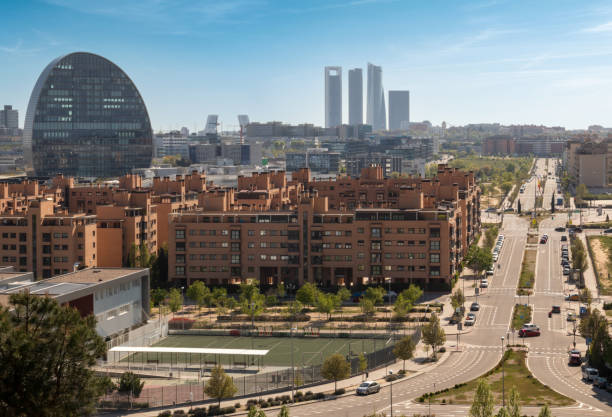 Panoramic view of Madrid and its four towers stock photo