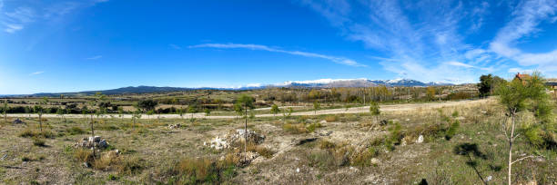 Panoramic view of the Sierra de Madrid stock photo