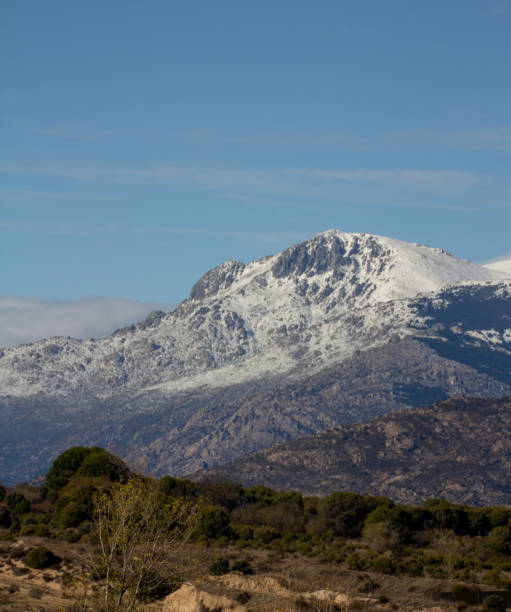 Landscape of the Sierra de Madrid with snow stock photo