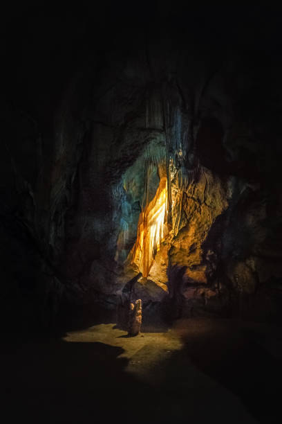 istock colorful drapery in dark cave illuminated by lights 1311705735