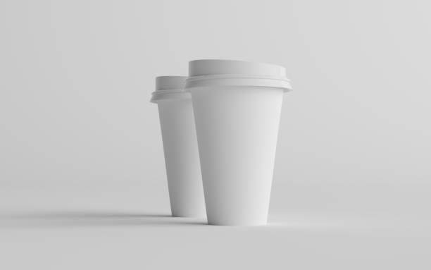 istock 16 oz. Single Wall Paper Large Coffee Cup Mockup with White Lid - Two Cups 1311712305
