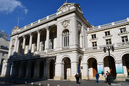 Santiago, Chile - June 15, 2019: The Teatro Municipal (Municipal Theatre), National Opera of Chile, the most important theater and opera house in the city.
