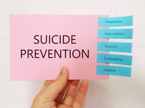 Suicide Prevention Concept A hand holding a red card with the word SUICIDE PREVENTION written on it suicide stock pictures, royalty-free photos & images