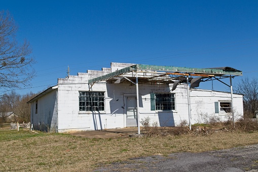 Once a local gas station now  a rundown building in North-west Alabama.