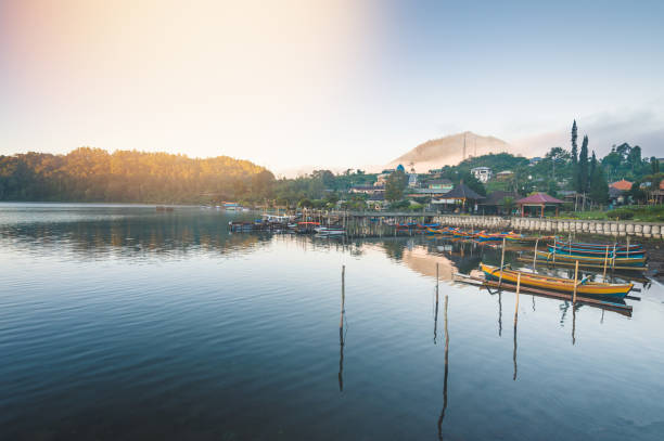 istock Morning sunrise senics at  lake Beratan. 1311734353