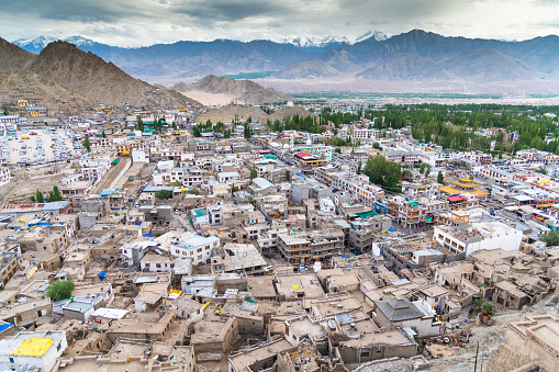 Beautiful mountain villages wide angle sunset scenics nature and mountain landscape in Leh, Ladakh India