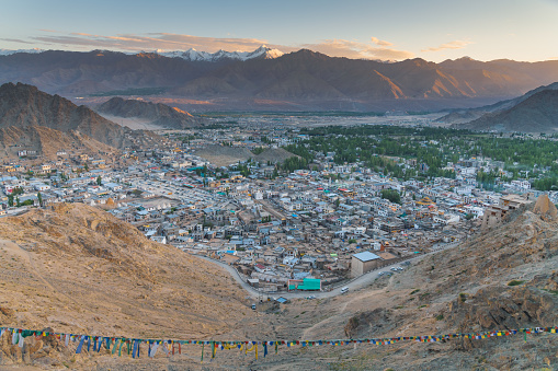 Beautiful mountain villages wide angle sunset scenics nature and mountain landscape in Leh, Ladakh India