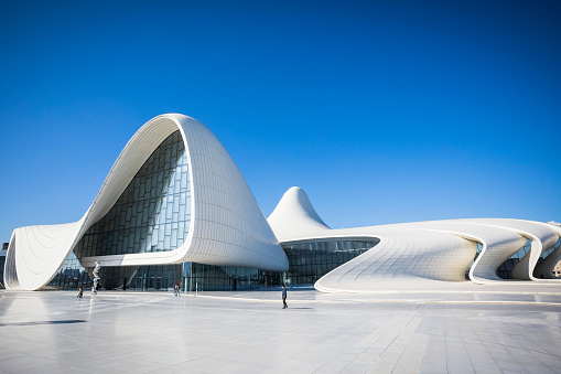 Baku, Azerbaijan: The Heydar Aliyev Center designed by Iraqi-British architect Zaha Hadid.