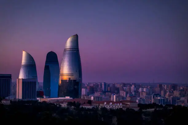 Baku, capital city of Azerbaijan. Flame towers.