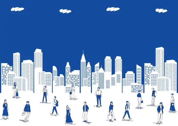 Vector illustration of pencil drawing life style people in the city and building