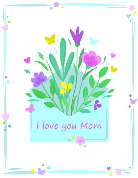 Bouquet Of Flowers In An Envelope I Love You Mom Text Delicate Pastel Colors Greeting Card With Frame Isolated On White Background Vector Template With Flowers For Mothers Day Or Birthday In Bouquet Of Flowers In An Envelope I Love You Mom Text Delicate Pastel Colors Greeting Card With Frame Isolated On White Background Vector Template With Flowers For Mothers Day Or Birthday In