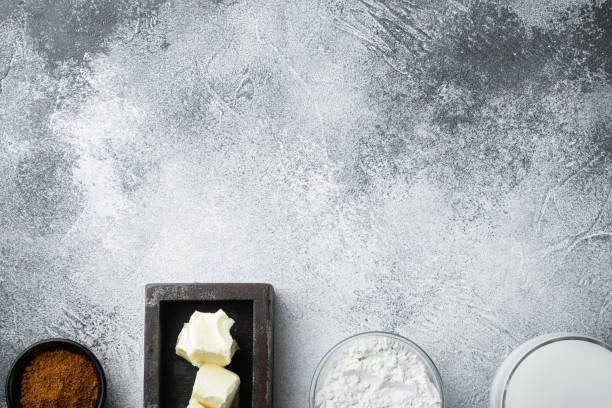 istock White Bechamel sauce ingredients, on gray stone background, top view, flat lay, with copy space for text 1311744112