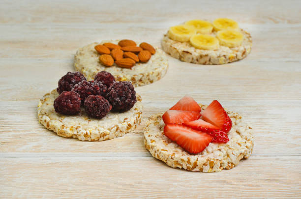 istock rice cake with summer fruit on wooden table 1311746803