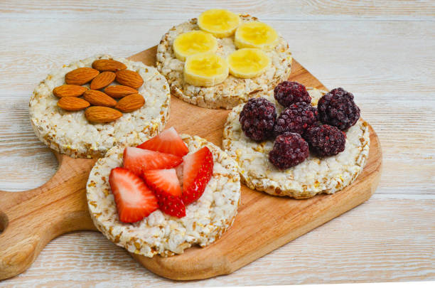 istock rice cake with summer fruit on wooden table 1311746826