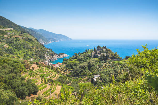 estate da vernazza a monterosso al paesaggio mediterraneo, liguria italia europa - la spezia foto e immagini stock