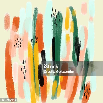 istock Abstract Trendy Hand Drawn Pattern with Color Brush Strokes. Brush strokes, Grunge, Sketch, Graffiti, Paint, Watercolor, Sketch. 1311750042