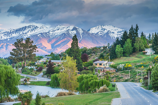 Mountain and residence district with nature of new zealand