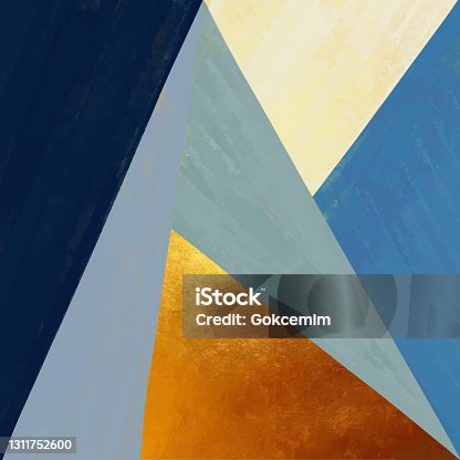 istock Abstract Geometric Background with Gold and Pastel Colored Triangles. Golden invitation, brochure or banner with minimalistic geometric style. Gold lines, Glitter, Frame, Vector Fashion Wallpaper, Poster .Abstract Triangle Multicolored Acrylic Painting Ba 1311752600