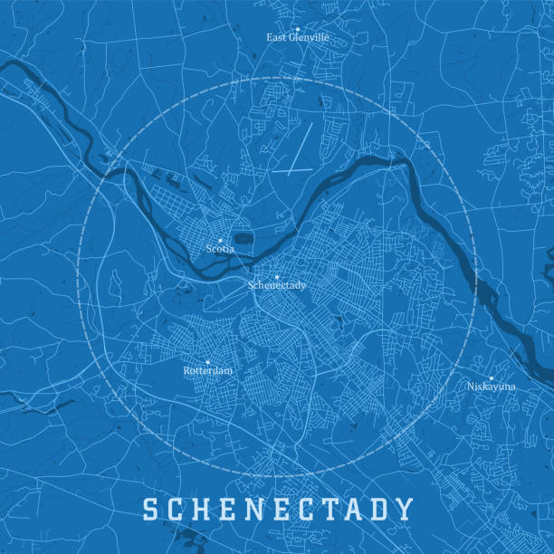 stockillustraties, clipart, cartoons en iconen met schenectady ny city vector road map blauwe tekst - rotterdam