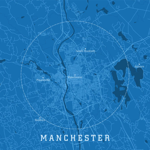 manchester nh city vector mapa drogowa niebieski tekst - manchester city stock illustrations