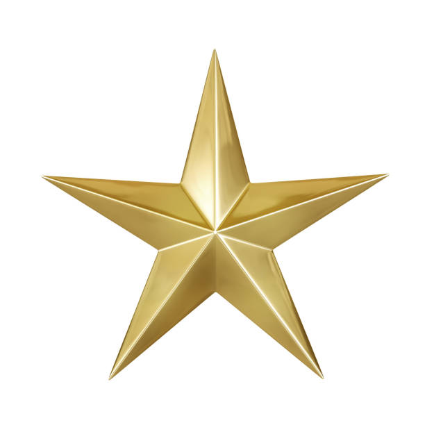 istock Gold metallic star or christmas decoration object isolated on white background with shiny stars medal. 3D rendering. 1311755719