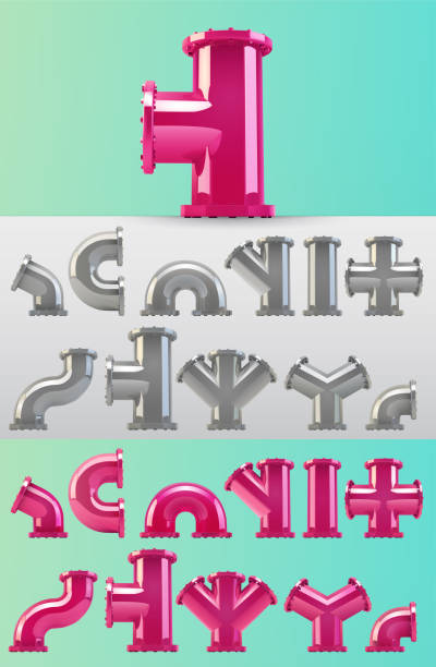 istock vector large set of plumbing steel pipes with flange. 1311756969