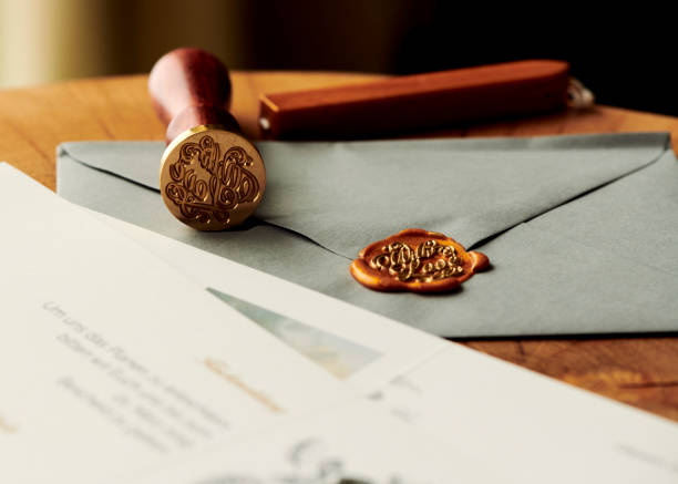 istock Decoration for the wedding with stamp and envelope and bluemen bouquet 1311757035