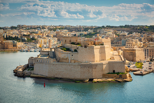 Battlement walls of the Saint Angelo Fort in Birgu, Malta