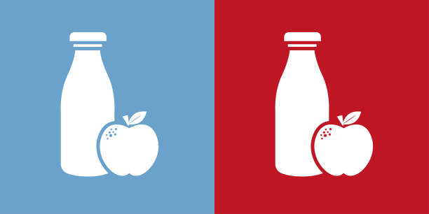 健康的な食べ物のアイコン。牛乳とりんごのイメージ。 - white background concepts transparent red点のイラスト素材／クリップアート素材／マンガ素材／アイコン素材
