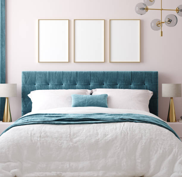 istock Mockup poster frame in luxury bedroom interior background 1311764812