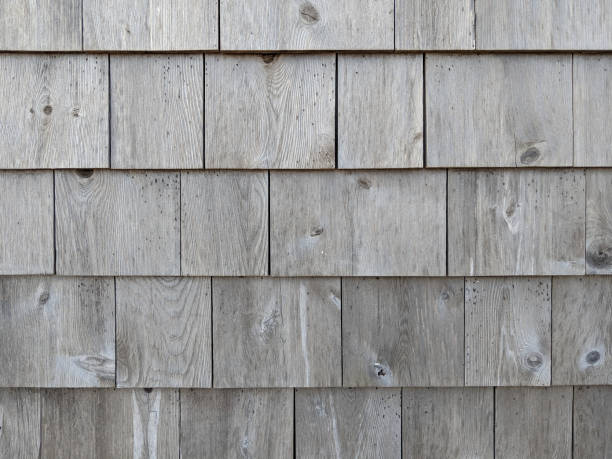istock Rows of wood shingles grayed with age 1311766560