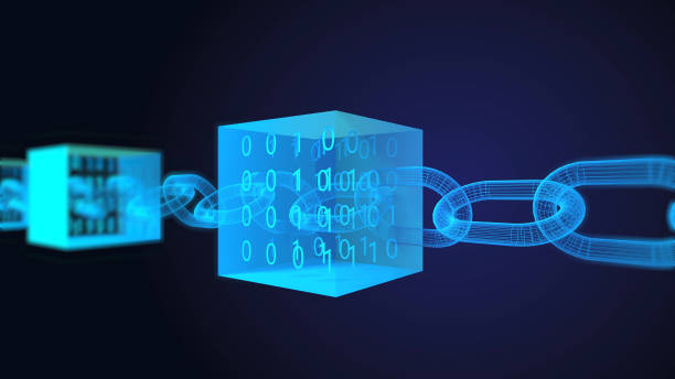 istock 4K Block chain concept zoom out loopable. Chain consists of network connections 1311770095