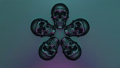 5 skulls abstract tryppy music video. skulls merging into each other loopeable v