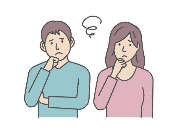 Vector Illustration of young man and woman (couple or  family etc. ) in trouble or confused. Vector Illustration of young man and woman (couple or  family etc. ) in trouble or confused. impatient stock illustrations