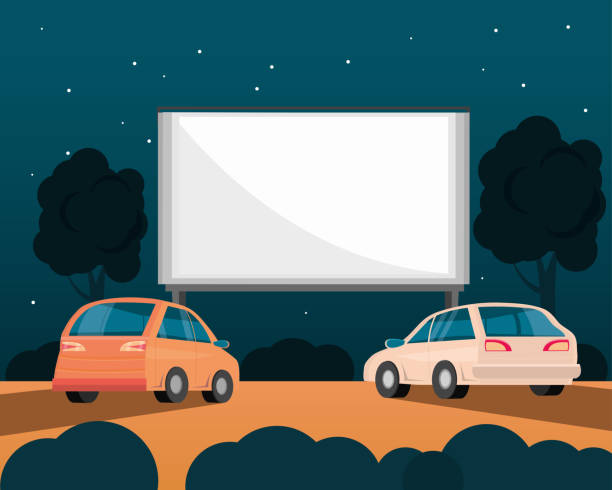 illustrazioni stock, clip art, cartoni animati e icone di tendenza di cinema film auto - drive in